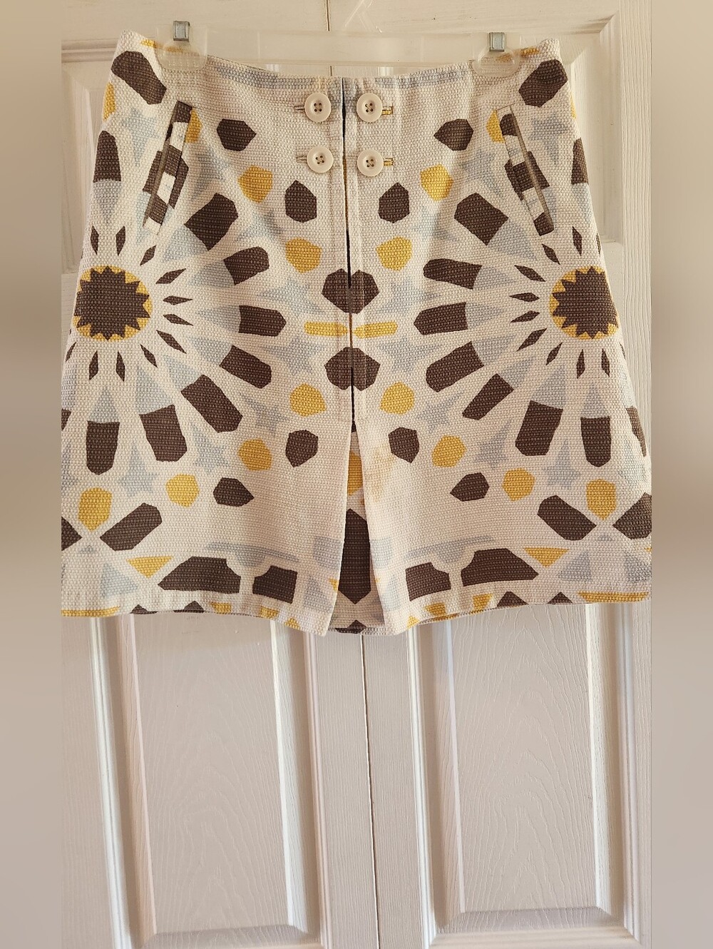 elevenses Cream, Brown & Yellow Geometric Cotton Skirt